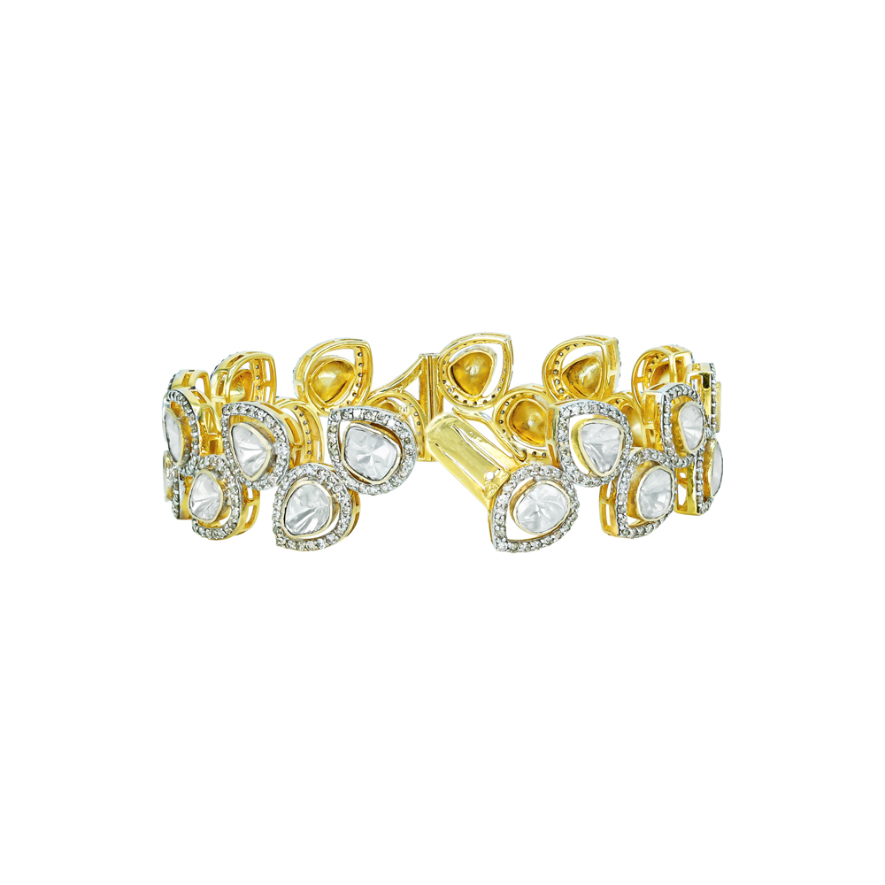 Teardrop Polki Diamond Bangle with Leafy Charm